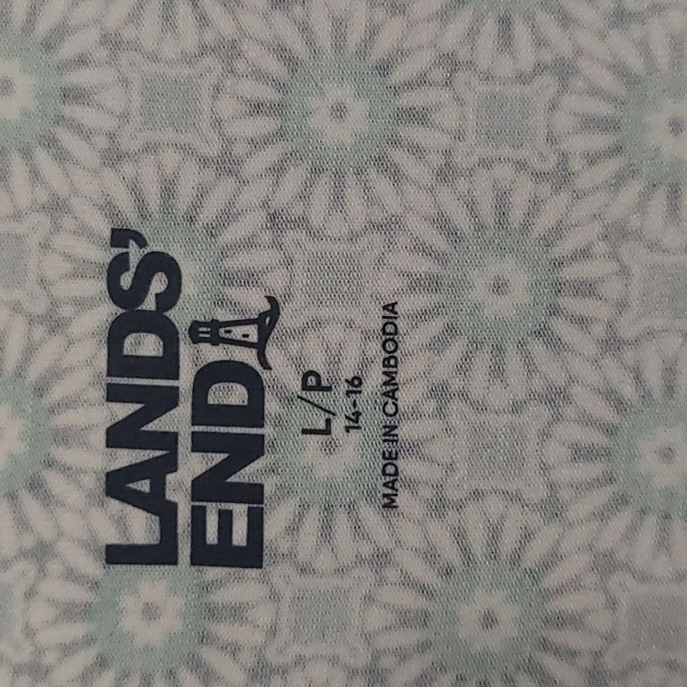 Lands' End Blue Patterned Sleeveless Maxi Dress with Tiered Hem & Pockets Sz LP - Picture 2 of 7